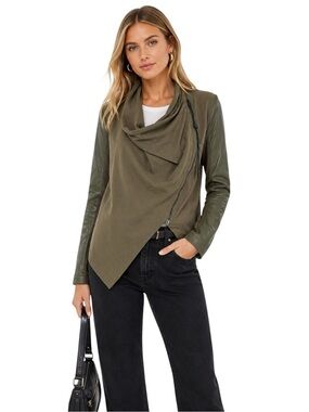 NWT BlankNYC Mixed Media Draped Moto Jacket
Olive Green Size XS